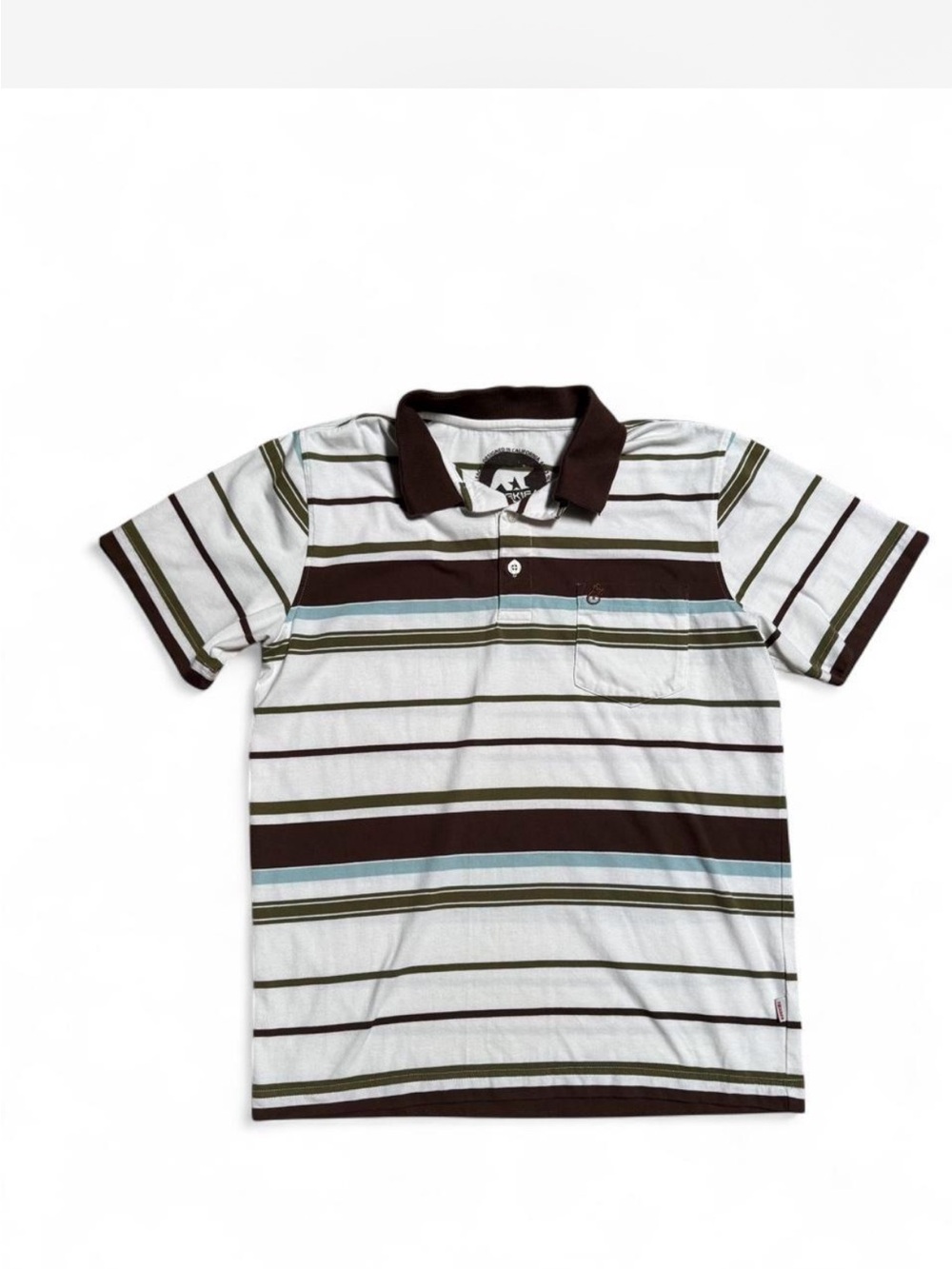 Ezekiel Striped Polo Shirt in White, Brown & Light Blue